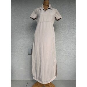 Susan Bristol Maxi Dress Khaki Denim Small Shift Pockets Minimalist Neutral
